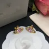 Stud 1Pair Trend Sweet Empress Crystal Orecchini Saturn Pink Silver Color Orecchini a bottone per le donne Fashion Ear Jewelry Gift