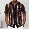 Mens Polos Summer Knitted Polo Shirt Contrast Color Singlebreasted Short Sleeve Stripe Print Tops Male Clothes 230614