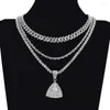 Chaînes 2023 personnalité glacé Iong Triangle pendentif collier hommes femmes Hip Hop bijoux mode argent sac cadeau