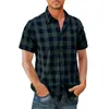 Hommes chemises décontractées 2023 armée vert Plaid pour hommes été à manches courtes robe chemise hauts affaires à carreaux Social Camisa Masculina