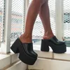 Dress Shoes Closed Toe Platform Mules Chunky Heels Women Thick Bottom Black High Slingback Daily Wear Comfortable