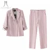 Abiti da donna Heydress 2023 Donna Estate Autunno Blazer rosa a righe Giacca sottile Colletto rovesciato Abito da donna casual da ufficio femminile