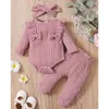 Completi di abbigliamento Set di vestiti per bambina Autunno Inverno Vestiti per bambina per bambina Fiocco rosa Pagliaccetto a maniche lunghe Pantaloni per neonato Moda per neonato 230613