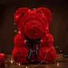 Fleurs séchées Teddy Rose Ours 25 cm Artificielle avec Boîte Lumière Maman Petite Amie Anniversaire De Mariage Anniversaire Saint Valentin Cadeau 230613