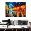 Cityscapes Canvas Art Blue Lights Beautiful Street Landscape Handmade Painting for Modern Home Office