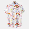 Camisas casuais masculinas havaianas camisa de verão masculina praia resort arco-íris padrão de desenho animado graffiti manga curta camisa folgada 230613