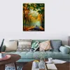 Handmade Landscape Art on Canvas Autumn Mood Vibrant Street Artwork Painting Home Decor