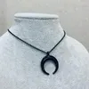 Necklace Earrings Set Fashion Jewelry Gothic Crescent Moon Pendant Black Horn Choker For Women Neck Collar Short Chain Gifts