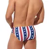 Herren-Bademode, Unabhängigkeitstag, USA-Flagge, Sterne, niedrige Leibhöhe, Bade-Bikini-Slip, Badeanzug, Strand-Shorts, Badehose, Beutel, gepolsterter Badeanzug, Höschen