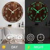 Decorative Objects Figurines 12 Inch Luminous Wall Clock Wood Silent light in dark night Nordic Fashion Non Ticking With Night Light 230613