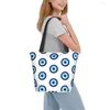 Shopping Bags Reusable Greek Evil Eye Hamsa Bag Women Shoulder Canvas Tote Durable Nazar Amulet Boho Charm Groceries Shopper