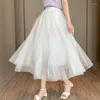 Röcke Koreanische Mode Harajuku Kawaii Y2k Midi Maxi Tüll Rock Frühling Herbst Lange Hohe Taille Streetwear Rosa Schwarz