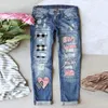 Jeans pour femmes Boyfriend Jeans pour femmes Cargo pantalons à jambes larges femmes mode déchiré trou Plaid Patch Patchwork Long Jeans Denim pantalon pantalon 230613