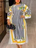 Grote maten Jurken VONDA Maat 5XL Boheems Lang Maxi Dres Streep Gedrukt Elegant Feestzonnejurk Losvallend Casual Split Vakantiegewaad 2023 230613