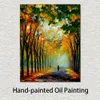 Handmade Landscape Art on Canvas Autumn Mood Vibrant Street Artwork Painting Home Decor