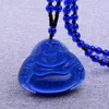 Chaînes collier porte-bonheur en cristal blanc naturel tête de bouddha bleu chaîne de chandail Maitreya