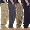 Mens Pants Cotton Cargo Men Overalls Army Military Style Tactical Workout Straight Byxor Outwear Casual Multi Pocket Baggy 230614