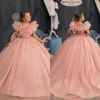 Pink Flower Girls Dresses Ruffle Neck Pleats A Line Wedding Flower Girl Host Birthday Dress