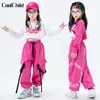 Одежда наборы хип -хоп девушки с розовыми грузовыми брюками детская толстовка Joggers уличная одежда Детская уличная танцевальная джазовый костюм 230613