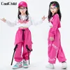 Completi di abbigliamento Hip Hop Girls Crop Top Pantaloni cargo rosa Bambino Principessa Felpa Pantaloni da jogging Streetwear Set di vestiti Bambini Street Dance Jazz Costume 230613