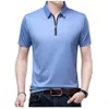 Hommes Polos Glace Soie Cool Polo T-shirt À Manches Courtes Demi Été Grand Mince POLO Zipper Top 230614