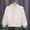 Barnskjorta 3-12 år Spring Autumn Toddler Teen Girls Cotton Blus White Bow Lace Långärmad skjortor Kids Pullover Tops Barn Kläder 230613