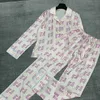 Womens Pajamas Fashion Casual Printed Long Sleeved Two Piece Spring Autumn Loose Ice Silk Satin Section Sleepwear