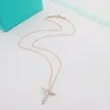 S Original T Designer Girls AAA+ Diamond Cross Pendant Choke Necklace Elegant Women Love Rose Gold Pink TF Engrave Chain Fashion Summer Jewelry