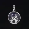 Mignon cristal Double chat jouer Double face pendentif collier pierre naturelle lune Couple bijoux cadeau femme Animal collier