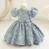 Girl Dresses Kids Exquisite Training Performance Dress High O-Neck Puff Sleeve First Communion Gown Ruffles Beading Bow Evening