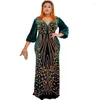 Vêtements ethniques robe de soirée en velours africain femmes luxe diamant perlé Occasion formelle robes longues élégant col en V manches Lantarn robe de bal