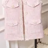 Gilets femme printemps automne 2023 polyvalent col en v rose parfumé gilet français Tweed gilet manteau