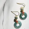 Brincos Pendentes Anel de Jade Natural Estilo Chinês Retro Luz Nacional Luxo Nobre Charme Elegante Presente de Aniversário Feminino