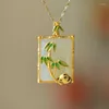 Pendant Necklaces Cute Panda Necklace Square Hetian Jade Stone Enamel Bamboo Leaf Vintage Jewelry For Women Wedding Charm Birthday Gifts