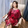 Kobietowa odzież snu Zakryjne chińskie kobiety jedwabiste rayon Nightdress Sukienka Seksowna letnia kwiatowa druk nocne kwiaty Kimono Komekstowe kwiaty