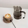1 st kaffe latte burk kran mun med graderad mjölkskumkopp 304 rostfritt stål latte kopp tjock mätkopp, 450 ml