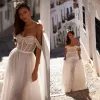 Julie Vino Vintage Gelinlik Boho Kapalı Omuz Dantelli Apliqueed Gelin Gowns Bir Hat Plajı Vestido de Noiva