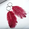 Pendientes colgantes Pluma de avestruz de invierno Círculo negro largo Pluma auténtica Joyería de niña Regalo de hermana al por mayor E7808 ZWPON