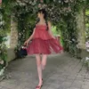 Casual Dresses 2023 Summer Rouge Red Apricot Dreamy Sweet Girly Sense Mesh Layered Lace Skirt Fluffy Dress Cute Princess