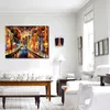 Colorful Textured Canvas Art Amsterdam Night Canal Hand Painted Abstract Artwork Urban Landscape High Quality