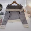 女性用セータープレッピースタイルパッチワークセーター女性秋の冬のセーラーカラー長袖特大のニットプルフェムジャンパー