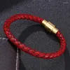 Braccialetti con ciondoli Gioielli casual per donna Bracciale uomo Trendy Cinturino in pelle intrecciata rossa Coppia Braccialetti con chiusura magnetica in acciaio SP0251R