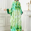 Roupas Étnicas Siskakia Fashiob Color Tie Dye Manga Batwing Oversized Abaya para Mulheres Cor Contraste Guarnição Fita Roupões Decote em V Plus 230613