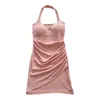 カジュアルドレス韓国のa-lineミニサマードレスガールズレディースホルターbra folds neelength women vestidos drop