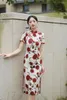 Ethnic Clothing Gentle Style Red Summer Cheongsam Sweet Vintage Women Floral Long Dress Chinese Daily Female Qipao Dresses