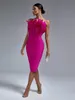 Urban Sexy Dresses Pink Bandage Dress Women Feather Party Dress Bodycon Elegant Midi Sexy Strapless Evening Birthday Club Outfits Summer 230614