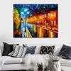 Cityscapes Canvas Art Blue Lights Beautiful Street Landscape Handmade Painting for Modern Home Office