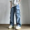 Pantalons pour hommes DEEPTOWN Y2K Vintage Cargo Hommes Vert Bleu Jaune Pantalon Décontracté Lâche Mâle Rubans Droite Streetwear Hip Hop Mode