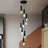 Pendant Lamps Staircase Chandelier Modern And Simple Atmosphere Black/Gold LED Lighting Duplex Penthouse Living Room Hanging Luminaires