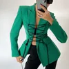 Kvinnors kostymer Kvinnors Autumn Winter Blazer Coat Bandage Tops Y2K Women Solid Color Casual Chic Jackets Elegant Office Lady Streetwear